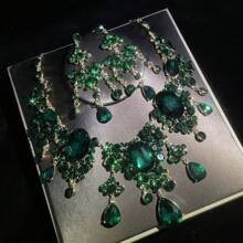 1 conjunto de joias femininas, colar e brincos, 3 peças, incrustado com strass, moderno e elegante, adequado para noivas, casamentos, banquetes e ocasiões formais