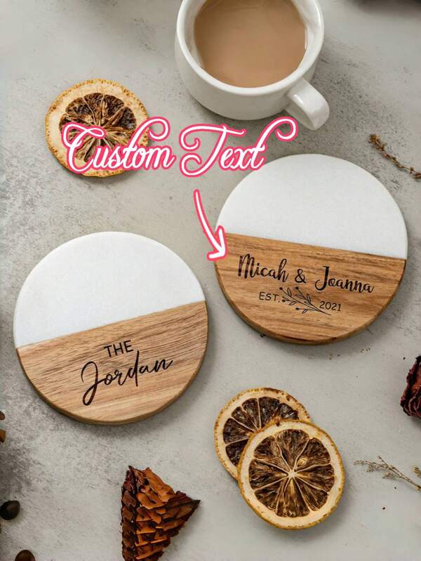 1 Stück individuell gestalteter runder Marmor-Holz Untersetzer, kreativer & personalisierter Untersetzer, hitze- und kältebeständig, Haushaltsgrundbedarf, ideal als Geschenk zu Einweihung, Jahrestag, Hochzeit, Verlobung, Geburtstagsfest, für Freund/in, Ehemann/Ehefrau, Vater/Mutter, Weihnachten, Neujahr, Valentinstag