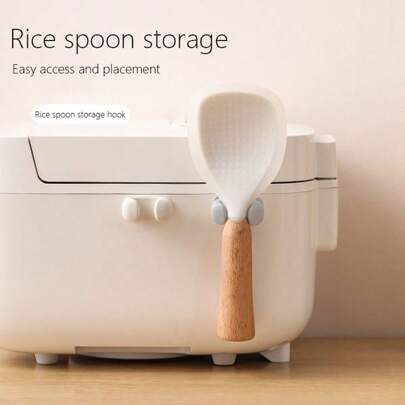 2pcs Sticky Rice Spoon Storage Rack Rice Cooker Wall Mounted Rice Spoon Placement Rack Kitchen Non Stick Rice Shovel Silicone Hook