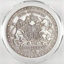 39mm/1,54 Zoll, eingeboxt, 1887 britische Victoriakrone 5 Shilling, Kupfernachbildung, ein Geschenk von einem Sammler historischer Münzen