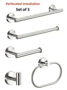 1pc Stainless Steel Bathroom Towel Ring, Thickened Towel Bar, Toilet Paper Storage Shelf, Multi-Functional Storage Rod With Punch Installation - Multicolor - View 25