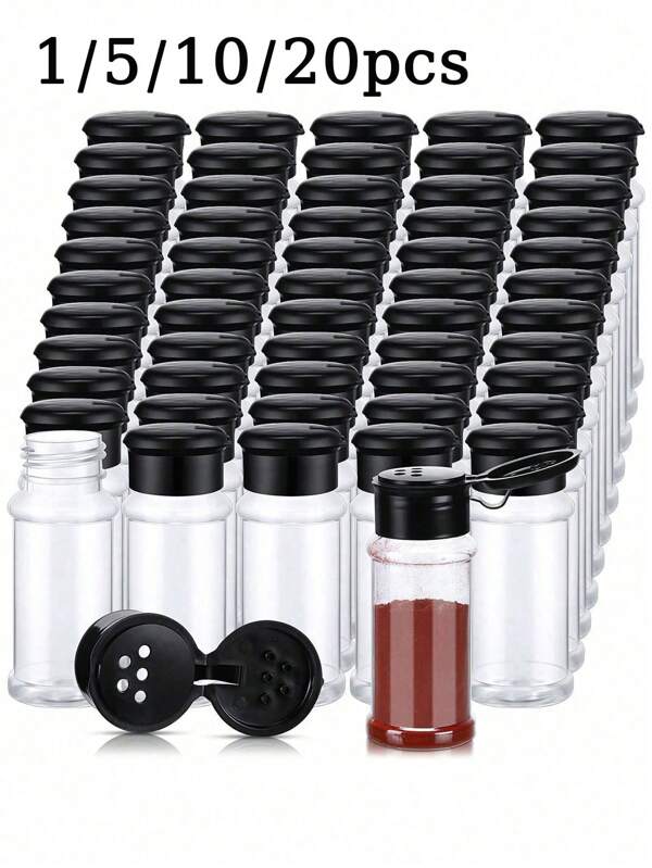 1/5/10/20pcs Plastic Seasoning Storage Jar, Versatile Seasoning Shakers With Pour Lids, Reusable Large Capacity Condiment ContainerStorage, For Indoor Outdoor Use - BBQ Accessories, Camping Must-Have