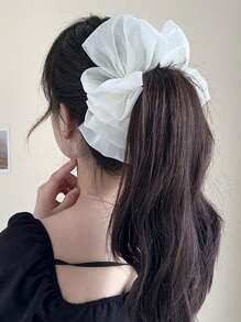 1pc Women's Solid Color Glitter Oversized Tulle Bow Hair Clip Elegant Hairpin, Suitable For Daily Use Hair Claws Claw Clips Hair Clips Hair Jaw Clip Hair Clamps Hair Clutch Hair Catcher Clip, Black Hair Accessories Fall Winter For Vacation Outfits Woman