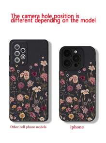 Perforowana prosta krawędź Ditsy Floral Czarna podstawa Kolorowe malowanie Etui na telefon antypoślizgowe kompatybilne z 14 Pro Max, 13, 11, XR, 7/8, Galaxy S22, S21, A16, A03s, A04, A12, A13, A14