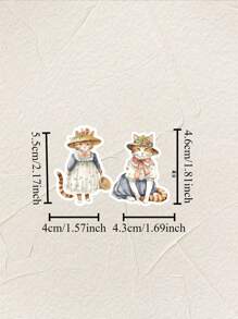 18 pièces Autocollants en papier mignons de personnages d'école d'animaux, chat orange avec une jupe. Idéal pour la décoration de livres, d'ordinateurs portables et de scrapbooking DIY