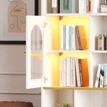 LED-Lit Bookcase, Glass Fronts, 5 Compartments, 2 Drawers, Adjustable Shelves, 78 X 36 X 190 Cm, White