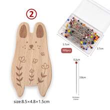 Carved Beechwood Animal Magnetic Pin Holder With 100pcs 38mm Sewing Pins