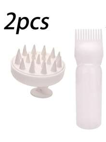 2 szt./zestaw Salon Hair Oil Applicator Bottle z grzebieniem do masażu, nadaje się do farbowania odrostów lub olejków eterycznych, masażu głowy i relaksu, łatwy w użyciu, do profesjonalnego salonu lub pielęgnacji osobistej, butelka do farbowania włosów, narzędzia do stylizacji włosów i pielęgnacji osobistej (opcje 2/1 szt.)