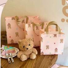 10pcs High-End Cartoon Cute Little Bear Clothing Store Non-Woven Bag Packaging With Shopping Gift Tote Bag Summer Cooling,Beach,Travel
