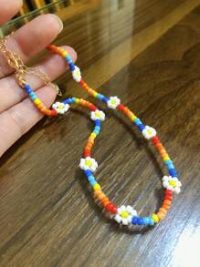 1 Peça Colar Estilo Ocidental do Campo Azul com Flores de Margarida e Contas Feitas à Mão, Acessório de Joalheria de Verão Personalizado e da Moda, Colar Conversível e Choker