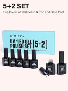 TOMICCA 7瓶8毫升浅粉色、浅绿色、红色凝胶指甲油+底油+封层套装，长效刷头凝胶指甲油套装，长效可卸UV/LED灯，适合初学者在家DIY，专业美甲沙龙或作为礼物赠送。 - 彩色 - 查看 2