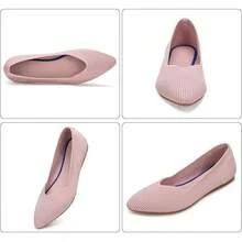 Womens Flat Shoes Classic Pointed Toe Flats Knitted Dress Shoes Soft Comfortable Dressy Flats Women - 粉色 - 查看 4