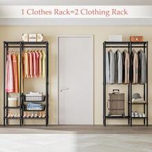 KZOBYD Extendable Clothes Rails Coat Rails Coat Stand With Pullout Baskets Heavy Duty Clothing Garment Rack Freestanding Wardrobe Closet Organizer Clothing Rack With Adjustable Shees Black - Black - View 3