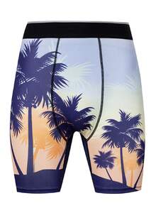 Men's Fashion Coconut Tree Printed Boxer Briefs - Baby Blue - View 1