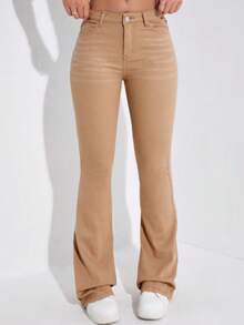 Jeans acampanados de talle alto para mujer, lavado vintage, casual, estilo Y2K para calle