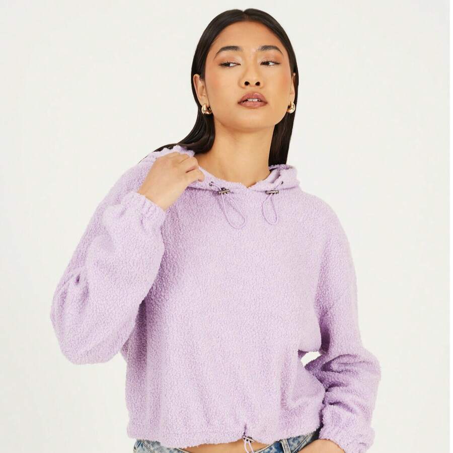 brave soul Teddy Fleece Sweatshirt With Hood - Lilac - View 1