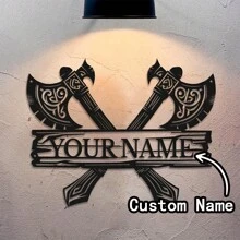 1 szt. Dostosowana metalowa etykieta ścienna z kulturą wikingów - spersonalizowana tabliczka znamionowa, dekoracja z czarnego żelaza, odpowiednia do użytku domowego i zewnętrznego, dekoracja domu w stylu nordyckim, bardzo odpowiednia do dekoracji pokoju, dostosowana metalowa etykieta ścienna