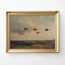 1pc Frameless Flying Ducks Vintage Wall Art Poster Canvas Print Minimalist Abstract Countryside Landscape Rustic Painting For Dorm,Apartment,Living Room,Bedroom,Modern Home Decoration