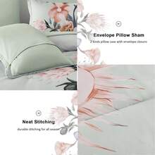 7 Pieces Purple Floral Comforter Sets Full Queen King Bed In A Bag,Elegant Flower Comforter With Sheet Set, Soft Microfiber Bedding Set For Wedding Items,Valentines Day Home Bed Room Decor,Mothers Day Gift,All Season - Misty Green - 查看 6