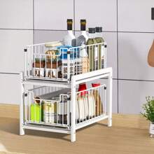 Living And Home Sliding Under-Sink Rack - 2-Tier Pull-Out Organizer (26cm White)