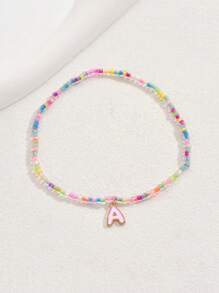 1 pieza Tobillera con estilo de playa, con 26 letras y cuentas de vidrio de color a la moda, adecuada para uso diario, un regalo pensado para la novia