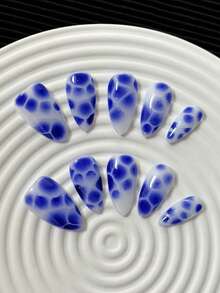 Almond Nails French Handmade Press-On Nails-Solid Color With 3D Floral Accents & Minimalist Color-Blocking Art, Full-Cover DIY Glossy False Nails, 10 - Multicolor - View 6