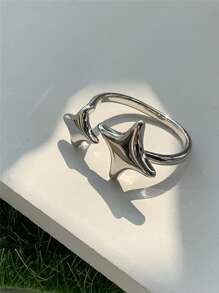 1 pieza Anillo abierto ajustable de cobre, estilo brillante de estrella de 4 puntas en oro o plata, regalo clásico de joyería para hombres y mujeres