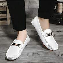 Men's Popular Wear-Resistant Anti-Slip Lightweight Slip-On Loafer Shoes, Versatile Business Soft-Sole Driving Casual Leather Shoes - White - View 3