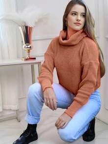 Women's Cold Weather Blouse Turtleneck Knitted Sweater - Nude - View 5