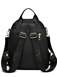 1pc Women's Solid Black Oxford Cloth Large Capacity Backpack, Commuter & Casual Versatile Fashion ,University Bag , Back To School