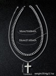 Set de 2 collares con colgante de cruz de acero inoxidable de doble capa, estilo punk y hip-hop para hombres