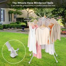 4-Legged Clothes Drying Rack Foldable, Outdoor Collapsible Drying Rack Clothing, Portable Laundry Drying Rack With 4 Pulleys, Aluminum Alloy Dry Rack For Clothes, Indoor, Balcony, Poolside, Camping - White - View 4