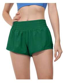 Women's Mid-Rise 2.5" Running Shorts – Quick-Dry, Lightweight Gym Shorts With Liner & Zipper Pockets For Sports & Workouts - 綠色 - 查看 1
