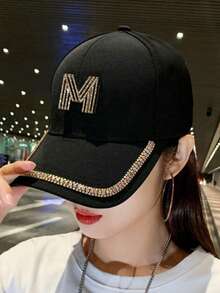 1PC Ladies Rhinestone Sun-Shading Baseball Cap Fashion Single Letter M R D Alloy Hat Sun-Shading Cap Leisure Sun-Proof Hat - Black - View 5