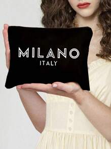 Printed With Letters MILANO Multi Functional Canvas Bag, Makeup Bag - Lightweight And Odorless Polyester Travel Wash Bag,Portable Makeup Bag, Perfect Travel Organizer For Cosmetics And Stationery, Canvas Bag,Fashionable Multifunctional Makeup Bag, Mother Makeup Bag, Travel Essentials, Dormitory Supplies, Bathroom Storage, Jewelry Storage, Lip Oil And Cosmetics Storage Bag School Supplies Pouch Make Up Bag Holiday Essentials,Mother's Day Gift