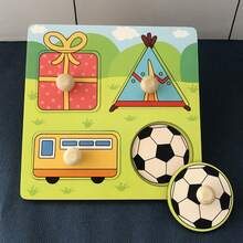 1 件儿童卡通木制拼图玩具，益智抓板，匹配卡通动物和水果，学龄前发展拼图