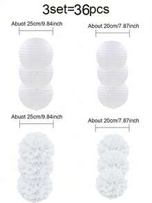 Set mit 12 Stück/24 Stück/36 Stück weiße und rosa Papier Laterne Blumen, für Hochzeitsdekoration, Party, Geburtstag, Einweihungsfeier, Deckendekorationen - Weiss - Übersicht 5