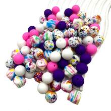 30pcs Assorted Bright Colorful Silicone Round Beads, 3D Silicone Beads For DIY Crafting Necklace, Bracelet, Keychain, Accessory Making