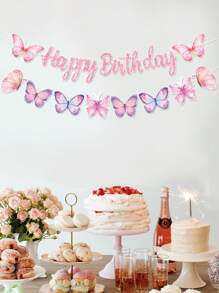 1Set Pink Butterfly Birthday Banner,Happy Birthday Hanging Banner,Butterfly Theme Birthday Party Background Decoration,1st Birthday Party Supplies,Spring Decorations,Birthday Celebration Decor,Babyshower Gender Reveal Party Supplies,Spring Party Decor,Wedding Party Gifts For Guests,Bridal Shower Favors,Holiday Party Decor,Photography Background Decorations