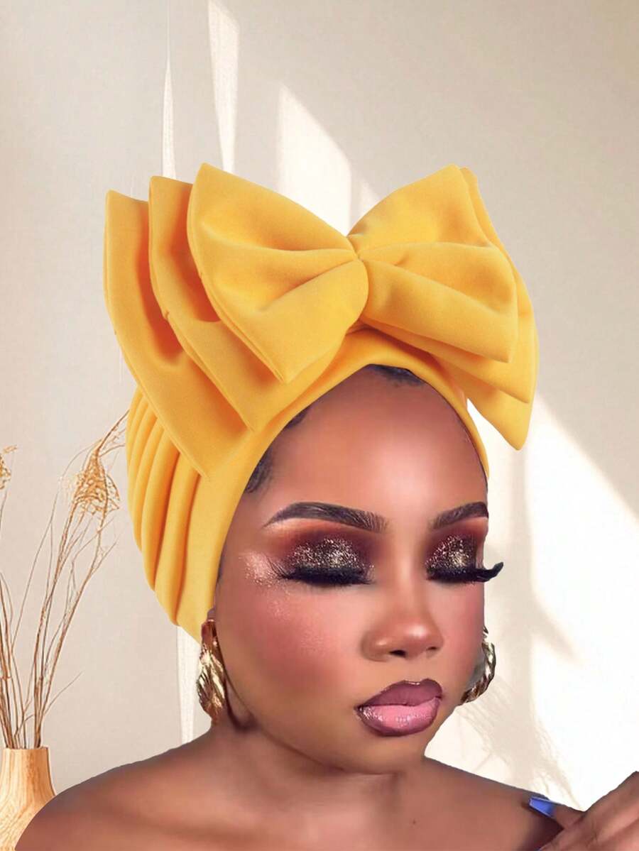 1 件 3D 分层蝴蝶结头带，夸张大花头巾帽，头巾帽，简约头巾帽