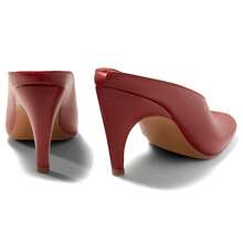 Womens Kitten Heels Mules Open Peep Toe Slip On Slide Sandals Summer Dress Shoes - 紅色 - 查看 4