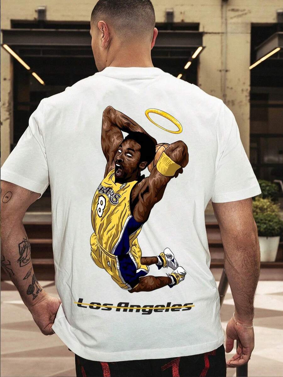 Men's Skull Print Short Sleeve T-Shirt, Non-Customized - White - View 1