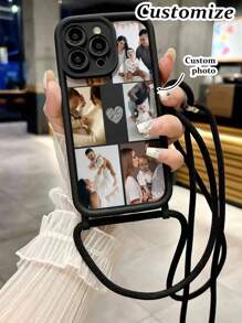 Personalisierter Foto-Schlüsselband mit CD-Muster, hochwertige geätzte strukturierte dicke kratzfeste bemalte Handyhülle mit gewebtem Handgelenk- und Schultergurt, kompatibel mit iPhone 16 Pro/16 Pro Max/16 Plus, 15 Pro Max, 13, 14, 11 Pro, 12 Pro Hüllen, stilvolle, farbenfrohe, vintage, süße, schlichte, witzige, individuelle, personalisierte, einzigartige, ideale Geschenke für ihn, ideale Geschenke für sie, Freund, Freundin, Familie, Freunde, Großeltern, Paar, für Jahrestage, für Geburtstage