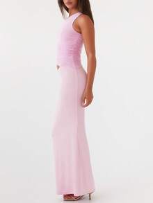 Women's One Shoulder Cutout Maxi Dress Sleeveless Backless Ruffle Long Dresses Sexy Bodycon Cocktail Sundress - 粉色 - 查看 4