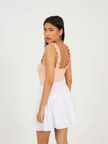 brave soul Lettuce Hem Strap Bodysuit - Quả đào - Xem 4