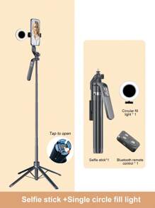 180cm/70.9in Aluminum Alloy Bracket Mobile Phone Bluetooth Selfie Stick Quadrupod, 3-Color Temperature LED Beauty Light, Built-In 7-Key Multi-Function Remote Control Quadrupod, With Its Own Head Compatible With Various Fill Light/Camera Compatible With Iphone Android Phone For Summer Vacation, Travel, Fill Light, Outdoor Activities, Live Streaming Tripod Stand