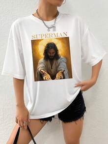 定制女式T恤 - 添加您的文字和照片（徽章设计/情侣照/全家福/自拍/宠物照片），设计您的个性化印花T恤，作为送给女朋友的礼物、情侣装，以及周年纪念日、情人节、母亲节、生日、节日等的礼物。 - 白色 - 查看 3