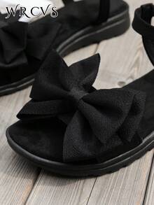 WRCVS Damen schwarze Sandalen mit ausgeschnittenen Dekor und Schleife, leicht, im Boho-Stil, geeignet für Strand, Outdoor, Party im Sommer