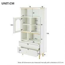 LED-Lit Bookcase, Glass Fronts, 5 Compartments, 2 Drawers, Adjustable Shelves, 78 X 36 X 190 Cm, White
