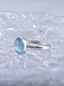 Anillo de plata de ley 925 con ópalo/aguamarina genuino para mujer, muestra de ópalo de fuego oval como regalo de San Valentín para mujeres y niñas